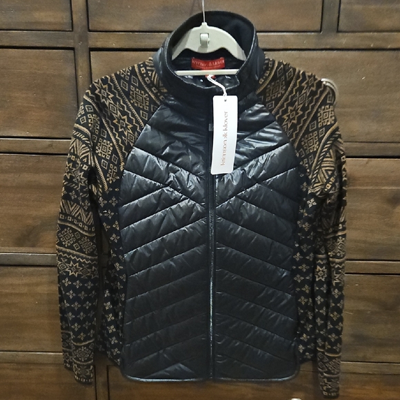 Krimson Klover Jackets & Blazers - Krimson Klover Black and Brown Patterned Puffer Jacket